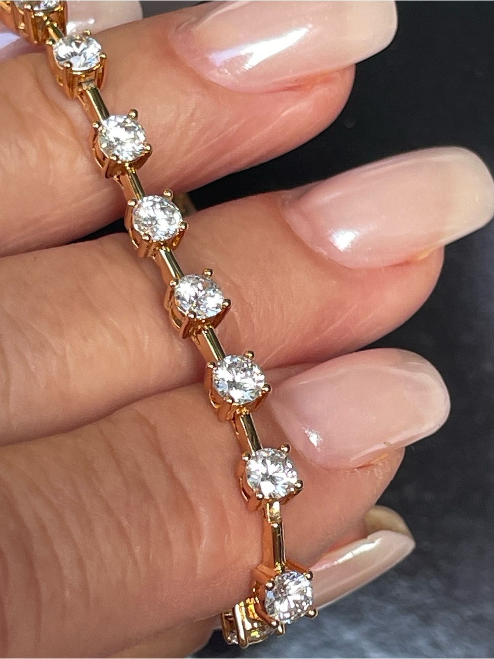 Gold plated 18k ( pink   gold ) Tennis   Bracelet with Clear CZ Stones